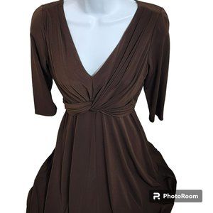 Maggie Boutique Dress, Women 6P, Solid Brown, Ruched Bodice Fit & Flare, EUC